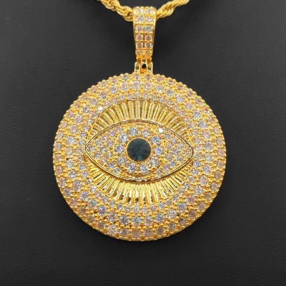 22"Rope Chain - 14K Gold Finish Evil Eye Amulet. - Picture 6 of 7